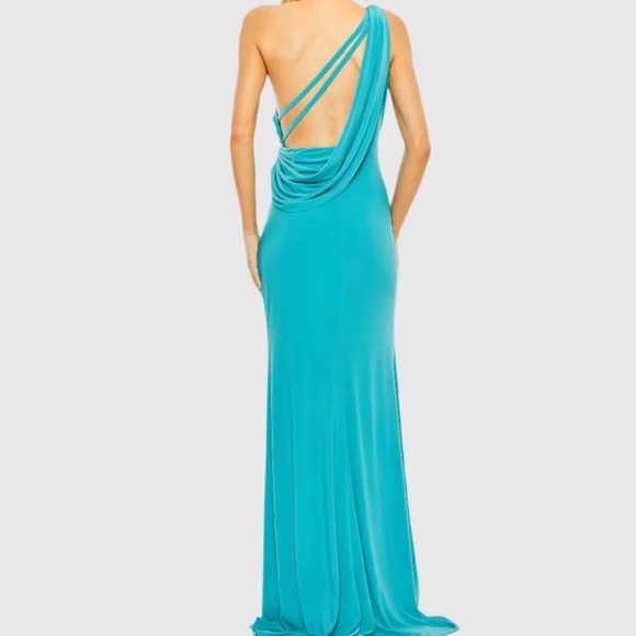 NWT Mac Duggal Sz 4 Elegant One-Shoulder Ocean Blue Dress with high slit 26512 - Picture 3 of 8